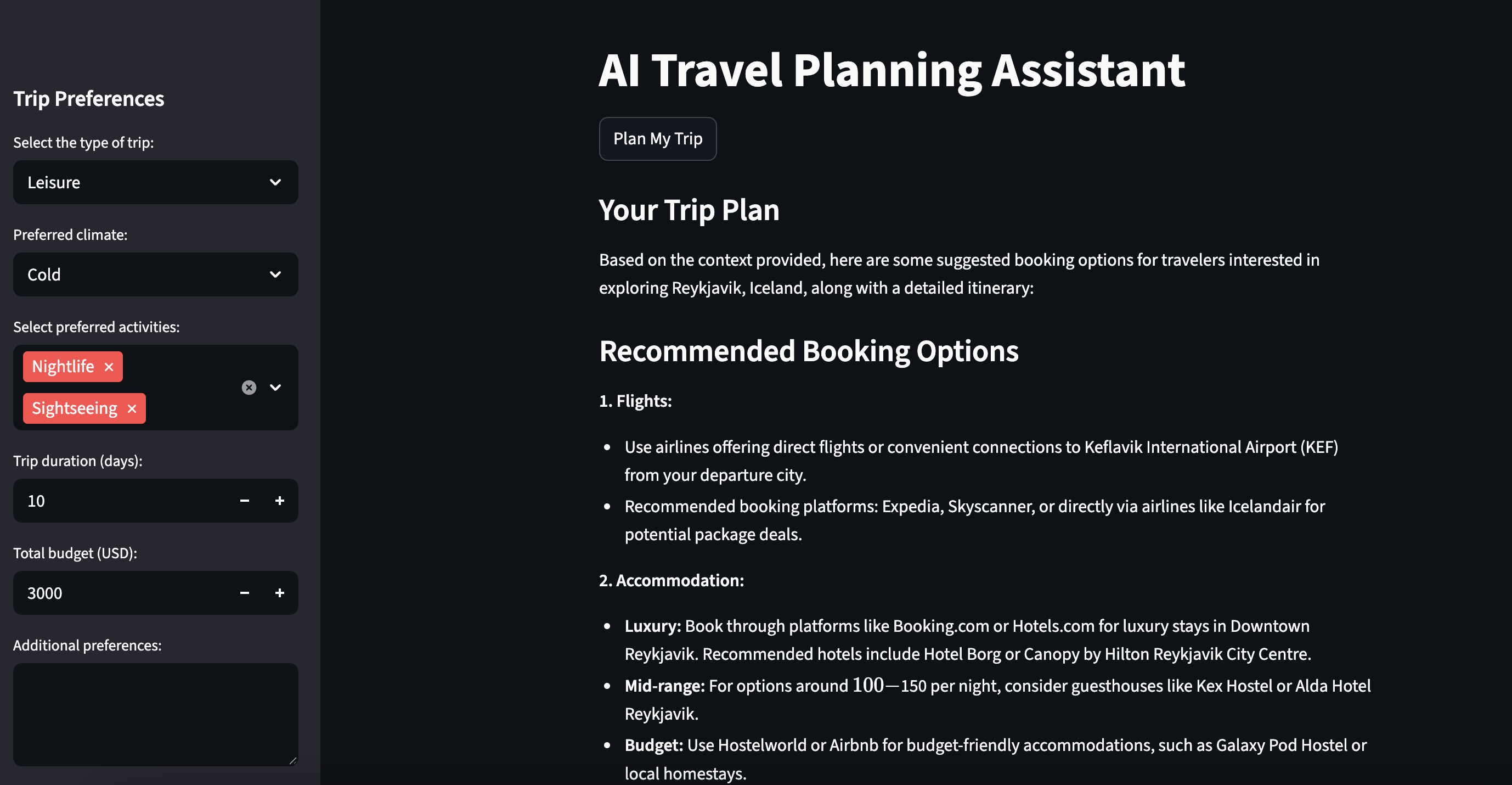 AI Travel Agent – City Selection