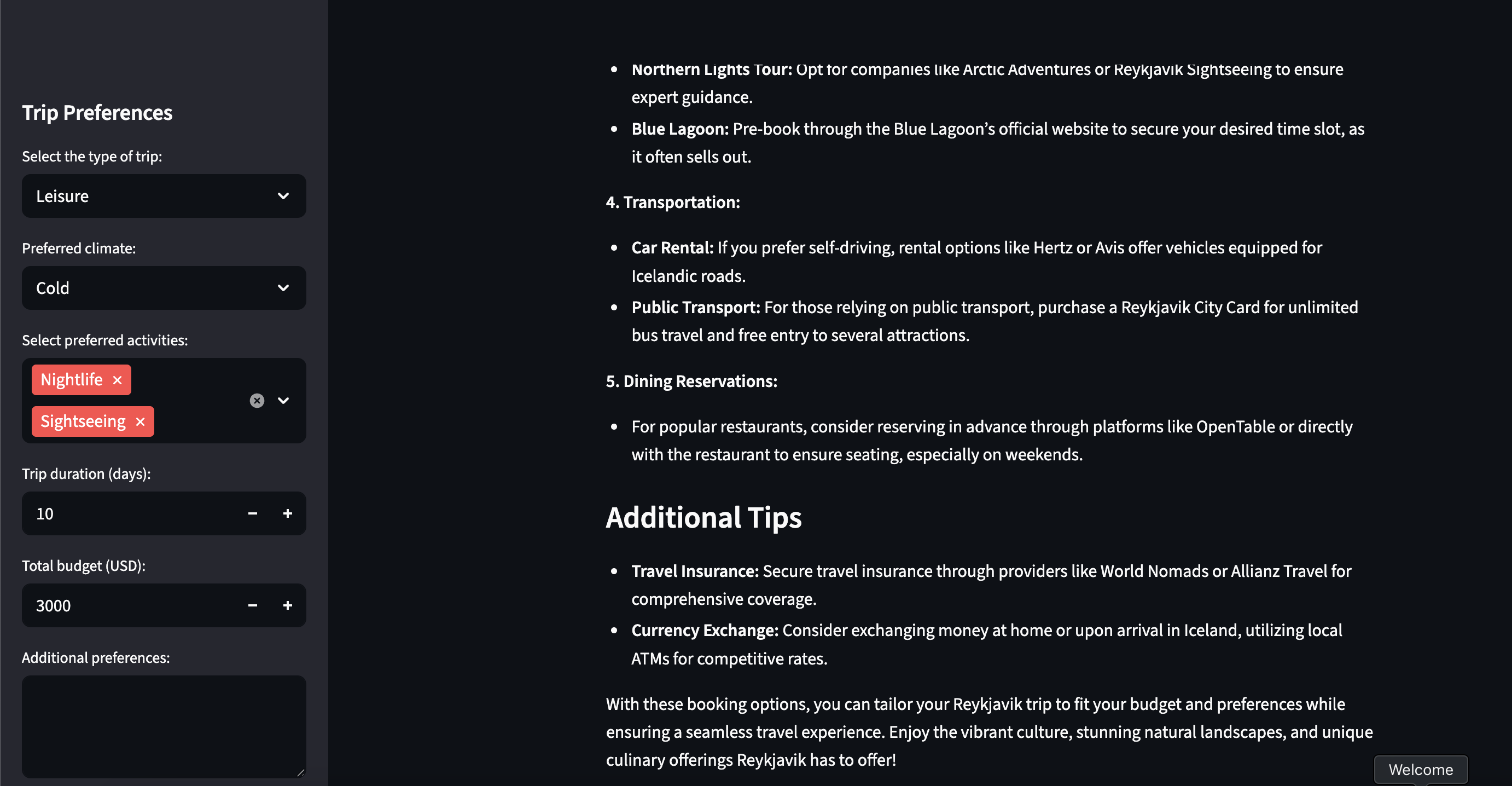 AI Travel Agent – Itinerary